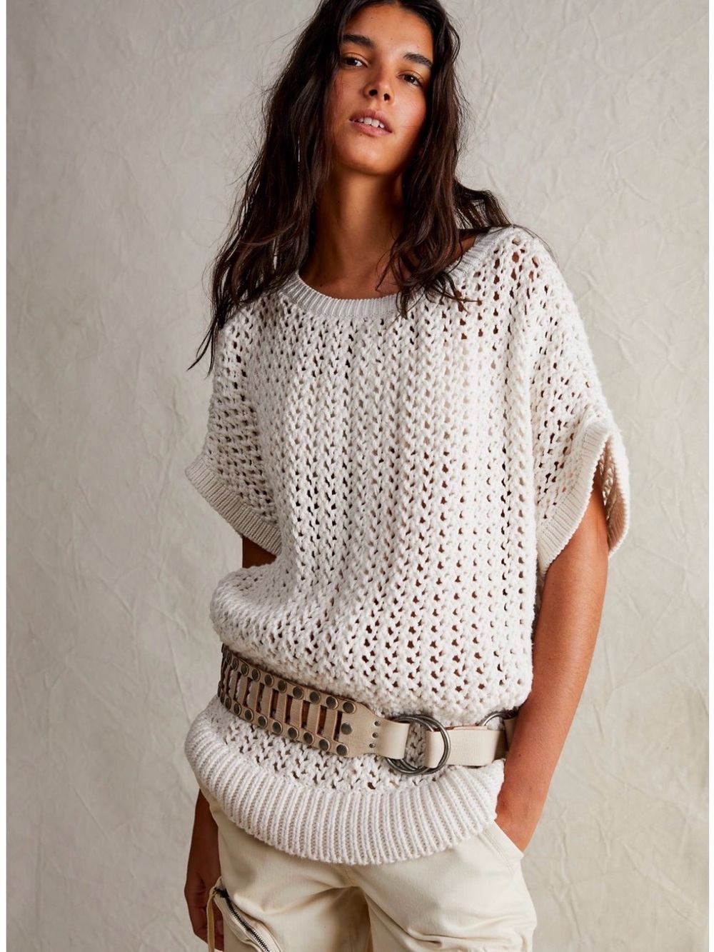 NWOT Free People We The Free Sophia Sweater Tee Cream Size Small